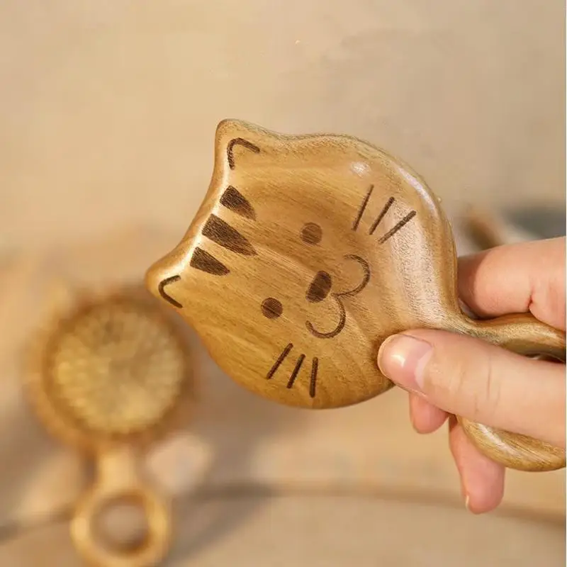 *Garapa Cartoon Cat Wooden Scalp Massage Comb Meridian Comb Toothed Head Hair Comb Body Beautify Massage Guasha Scraping Care..