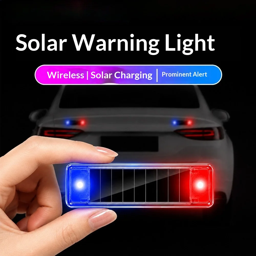 1Pc LED Strobe Warning Light Solar Powered Self-Adhesive Flashing Lamp Universal Safety Light for Car Motorcycle Bicycle