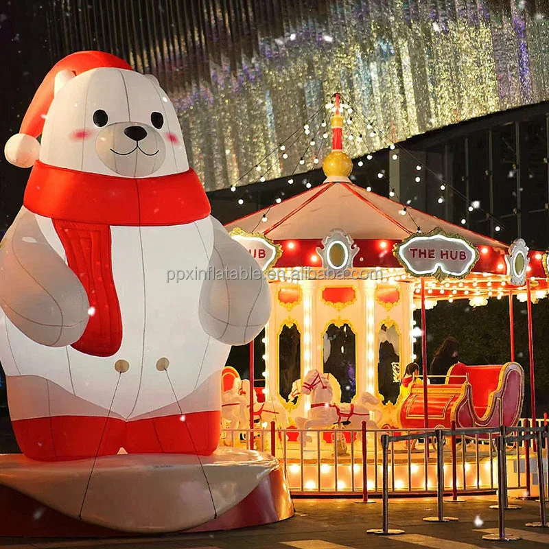 Lovely Scarf Big Outdoor Christmas Polar Bears Inflatable Model Light Up White Bear Decor Polar Bear Christmas Decoration