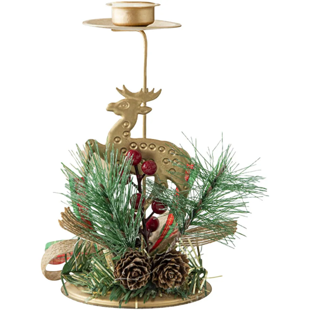 

Christmas Reindeer Holder Xmas Decorative Stand Tabletop Adornment Pine Cones Red Berries Festive Atmosphere