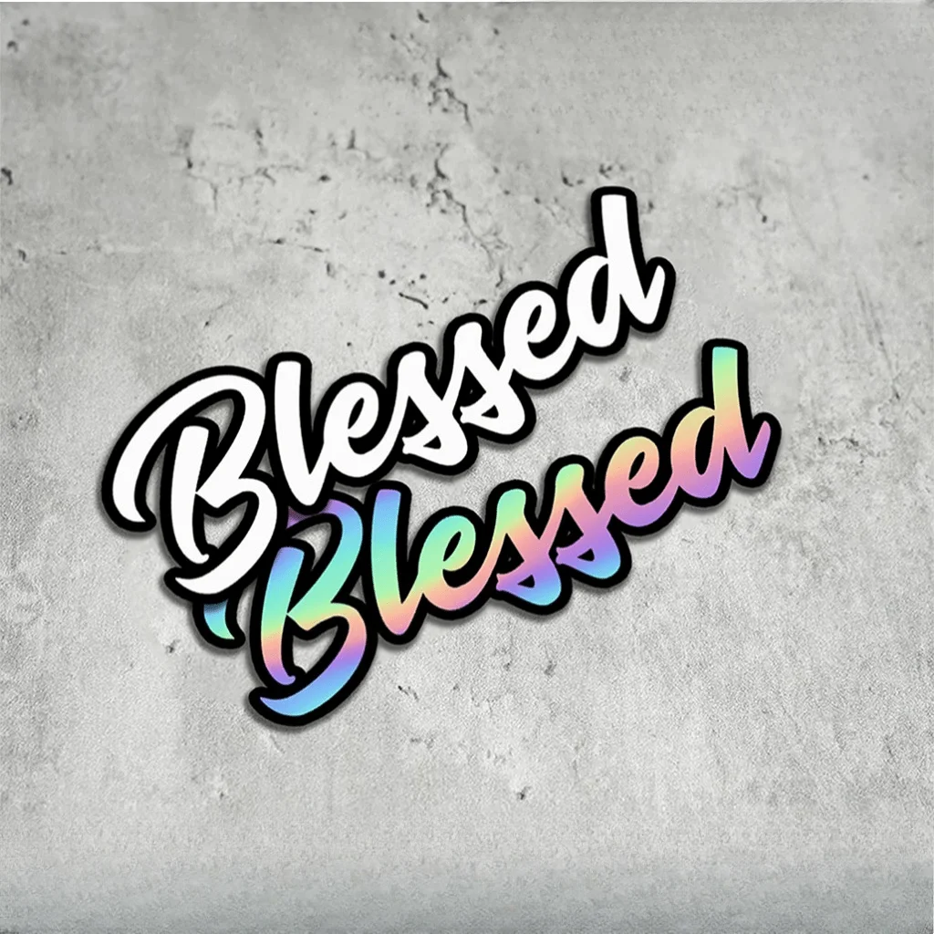 Blessing Calligraphy Sticker Rainbow Holographic Vinyl Decal Waterproof Scratch Resistant Car Bumper Window Motorcycle Decor