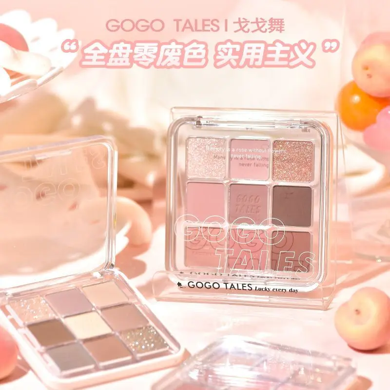 Gogo Tales 9สีอายแชโดว์ติดทนนานและง่ายต่อการทาอายแชโดว์แวววาวบลัชออนแบบออลอินวัน