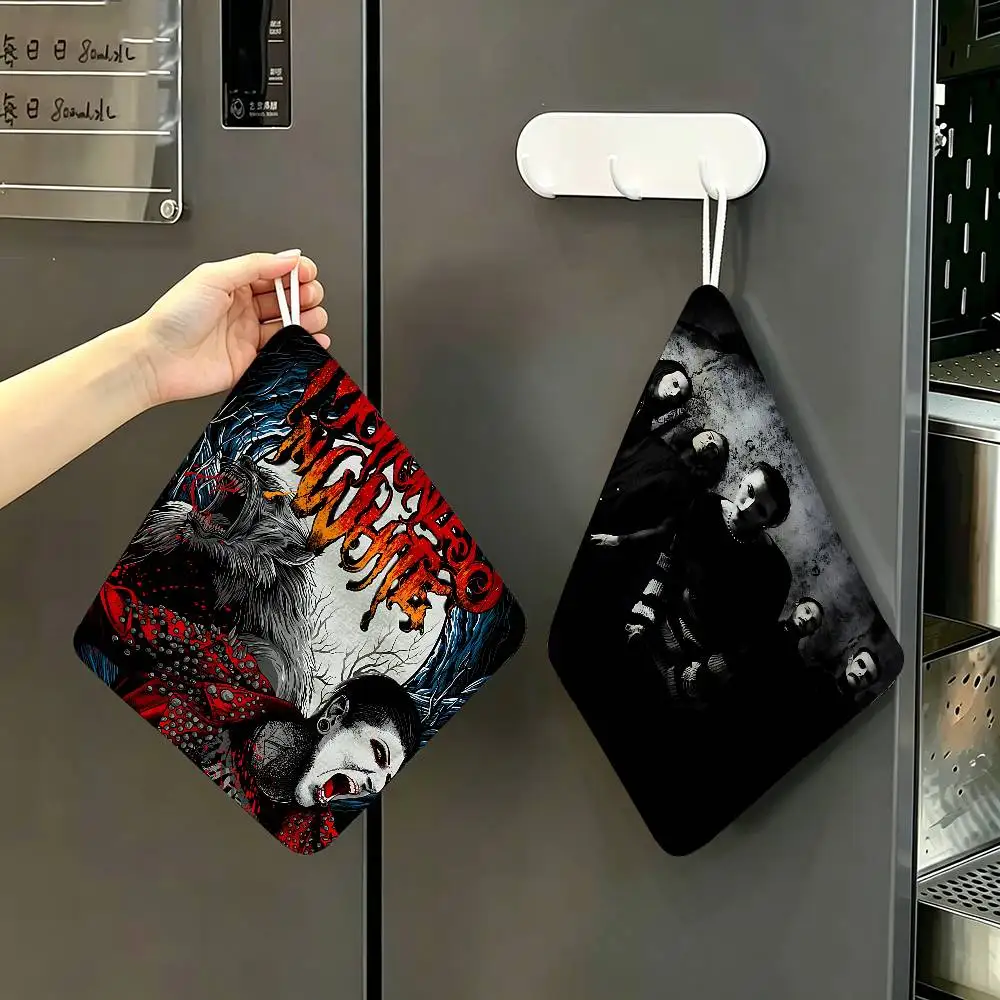 Metal Band Motionless In White Polyester Cotton Hand Wiping Towel, Hanging Design, Durable for Household Restaurant Toilet Use