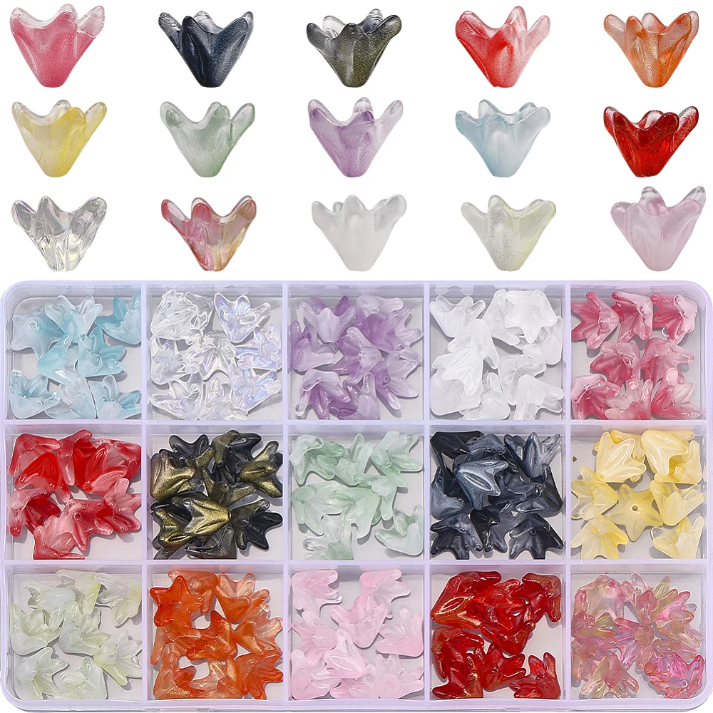

150Pcs 15 Colors Handmade Lampwork Bead Caps Lily Flower Mixed Color 12.5x10mm Hole: 1mm 10pcs/color