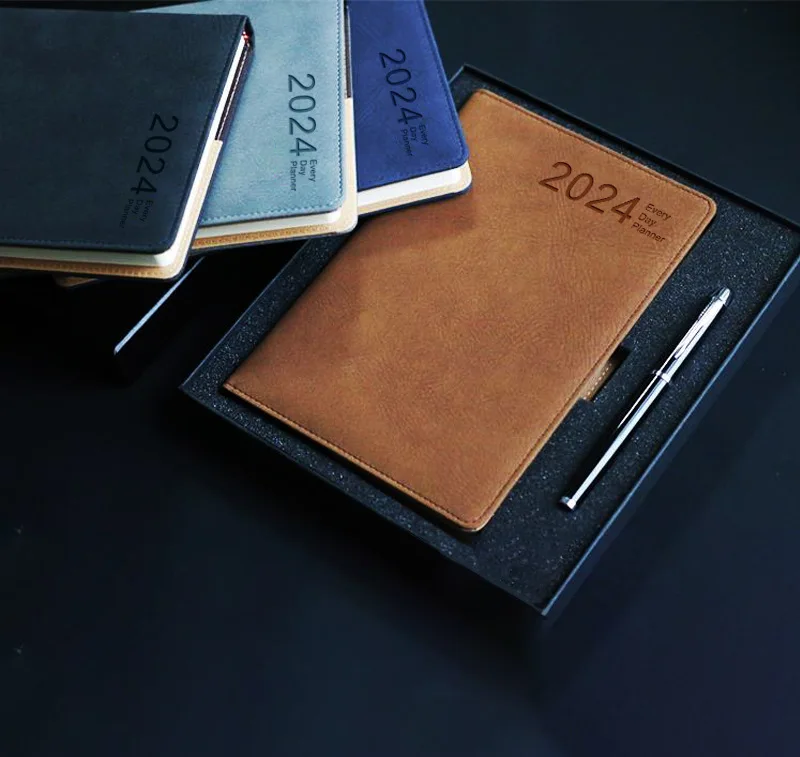 2024 Calendar Book Large A4 Daily Schedule Plan Book Notebook English Notebook Set Gift Box planner supplies  agendas
