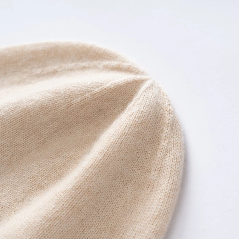 Fashionable Autumn And Winter New 100%  Cashmere Rolled Edge Hollow Knitted Hat For Women's Outdoor Patchwork Ear Protection Hat