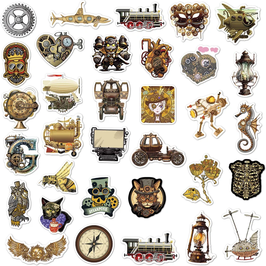 10/75p Steampunk Cat Stickers Heavy Metal Stickers Children Diy Laptop Stickers Water bottles Waterproof Bullets Magazines Arts