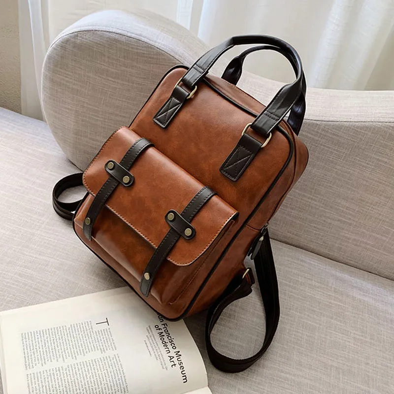 Women and Men Backpack High Quality Youth Leather Backpacks for Teenage School Shoulder Bag mochila Backpack Solid Color Satchel