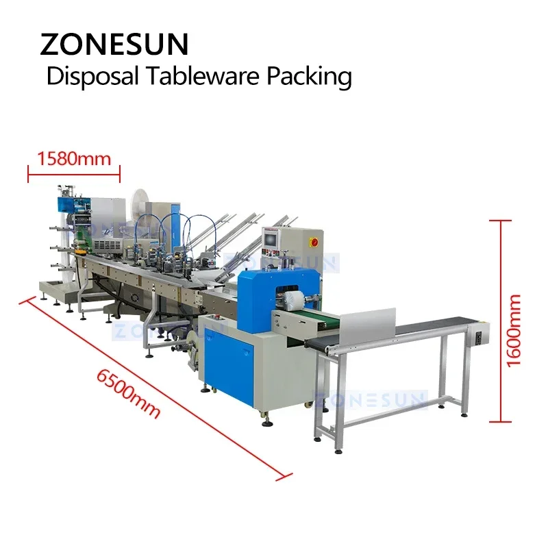 ZONESUN Automatische Bestekset Verpakkingsmachine Wegwerp Plastic Servies Zakapparatuur Eetstokje Wikkelen ZS-PLCJ01