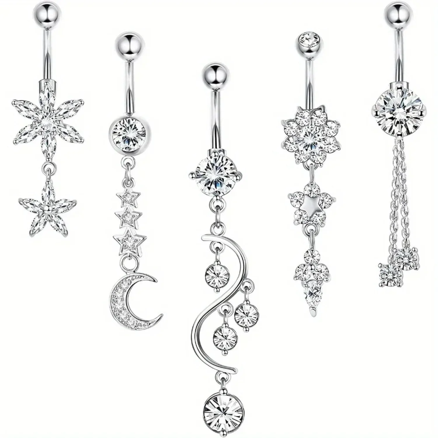 

Bobisty 1Pc Stainless Steel 14G Dangle Belly Button Rings for Women Surgical Steel Curved Navel Barbell Body Jewelry Piercing