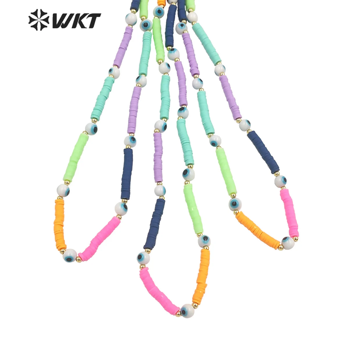 

WT-JN207 Unique WKT design 4mm resin beads hand strand necklace women colorful Ceramic eye charm necklace in 16 inch long