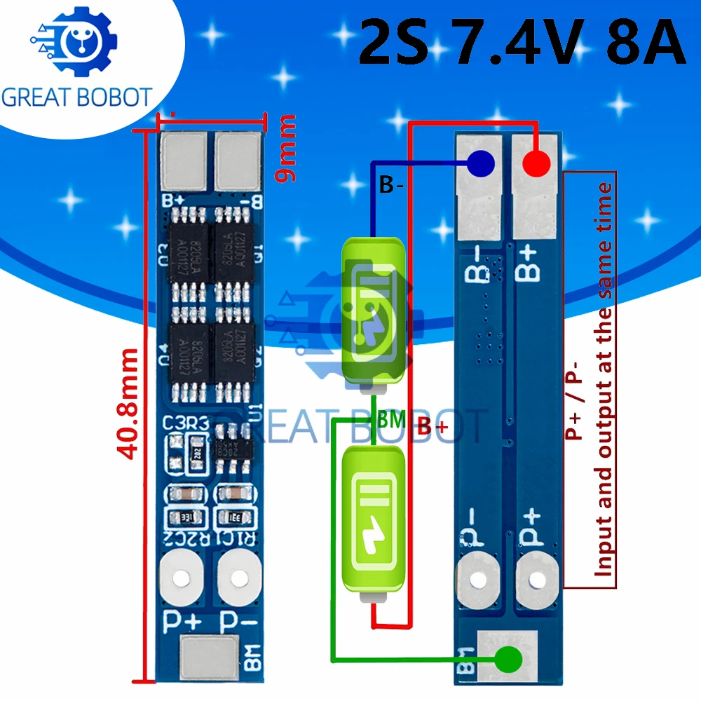 BS 2S 7.4V 8A Li-ion 18650 Lithium Battery Charger Protection Board-8.4V with Overcurrent,Overcharge&Overdischarge Protection