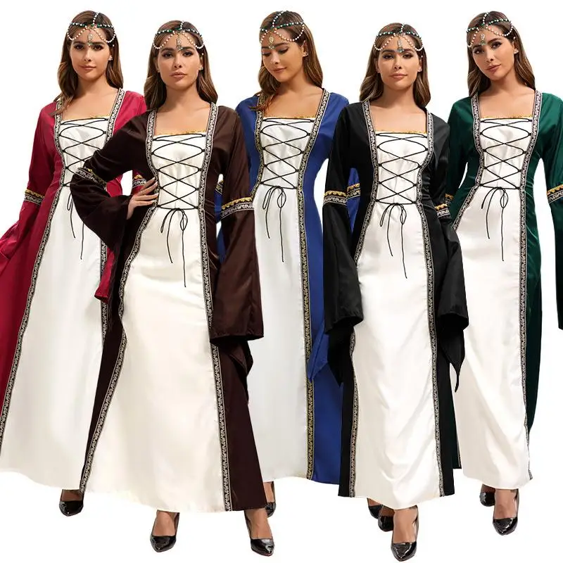 

Large Square Collar Flared Sve Long Court Robe Women's Ethnic Costume Stage Performance Traditional Chinese Faion