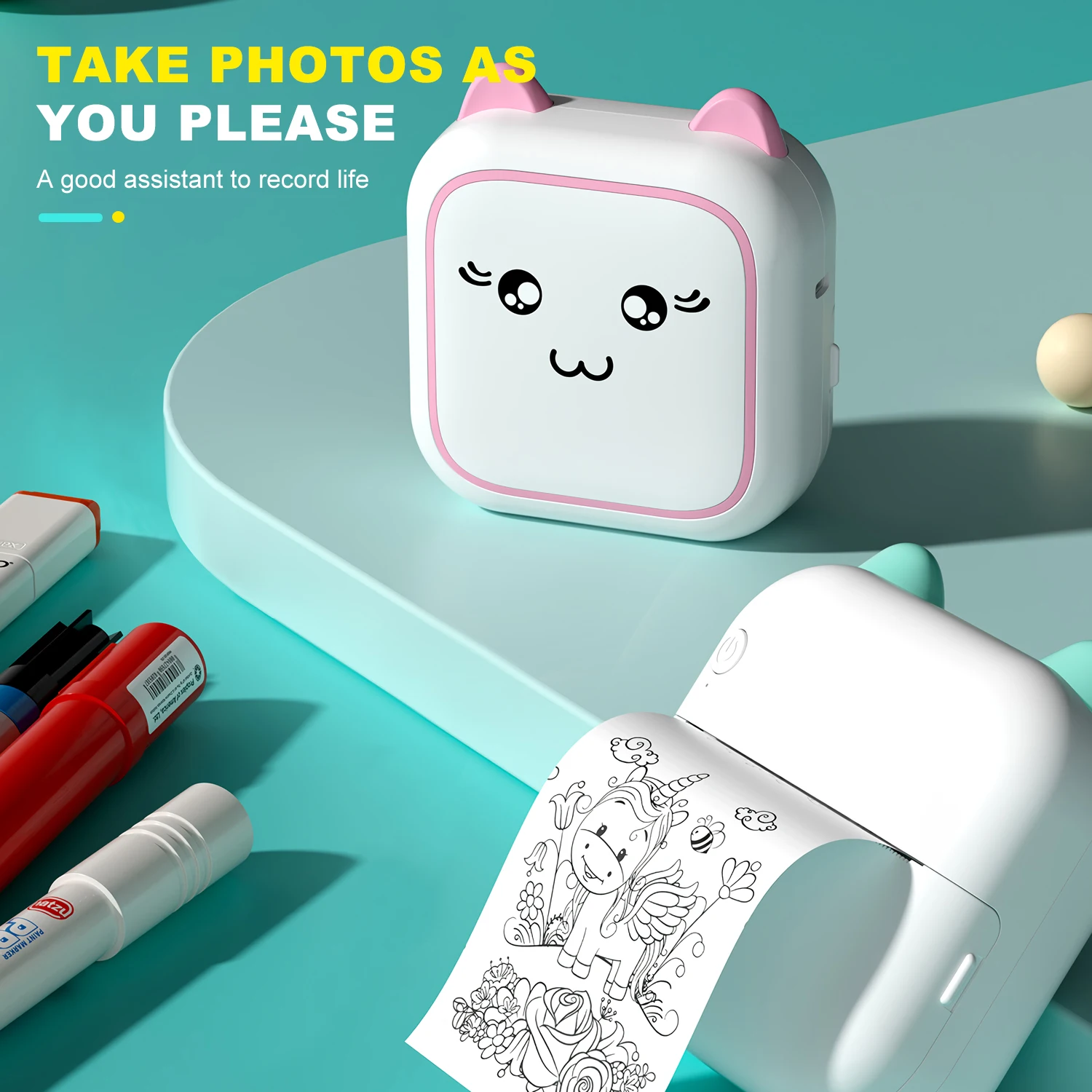 Mini Printer Inkless Thermal Printing Photo Label Note Memo Printing Bluetooth Connected APP Portable Printer Gifts For Children