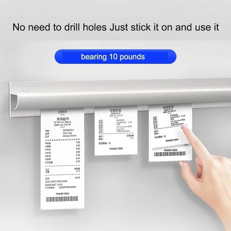 Bill Clip Holder With Pen Slot Self-Adhesive Aluminium Receipt Ticket Holder for Restaurant Kitchen Office Check Organizer