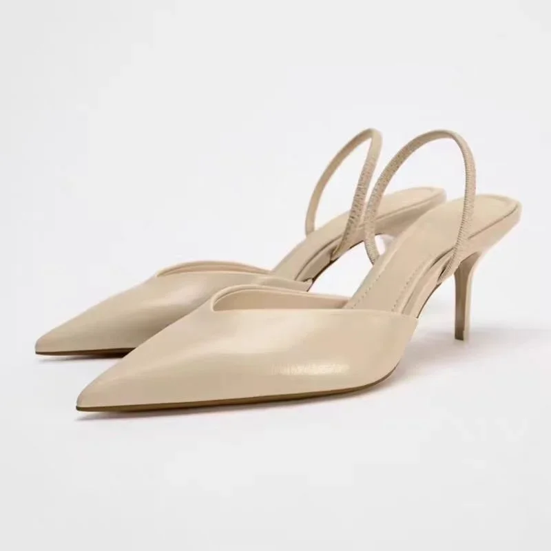 

Elegant Women High Heeled Shoes Sexy Pointed Toe Slingbacks 2025 Summer Stilettos Brand Designer Bridal Office Ladies Sandals