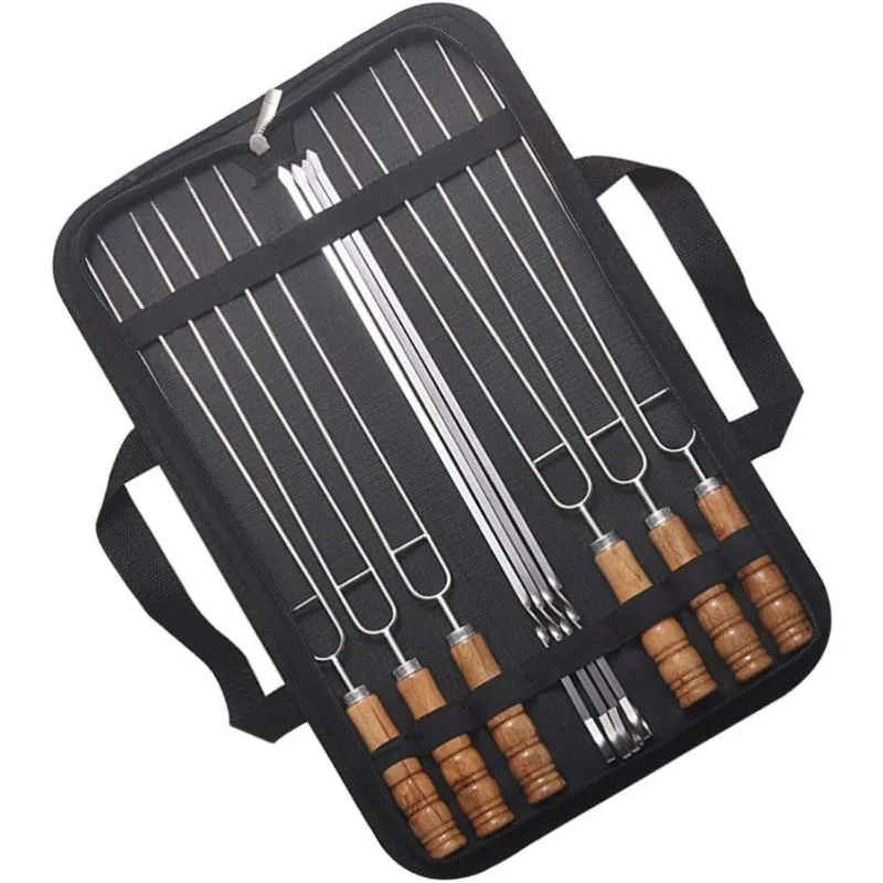 Barbecue Sign Tools Reusable Barbecue Skewer  Flat Meat Sticks Barbecue Open Fire Outdoor BBQ Stainless Steel Skewer Storage Bag