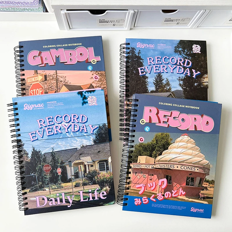 

64Pcs Retro Scenery Coil Notebook American Style Diary Journal Schedule Book Decor Handbook Planner Notepad School Stationery