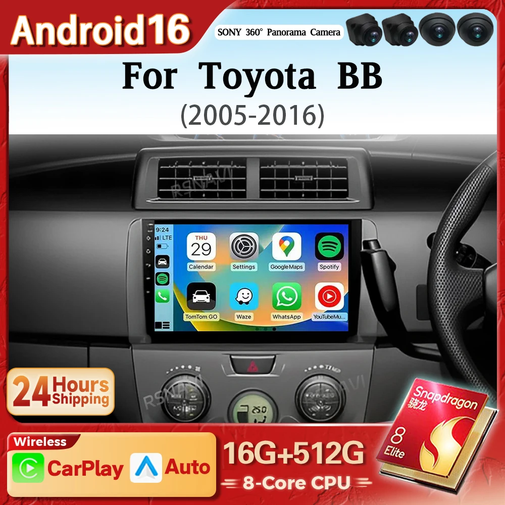 Android 16 Carplay Auto 2K Screen Car Radio Multimedia Player For Toyota BB 2 2005 - 2016 Autoradio GPS Stereo 2 Din Snapdragon