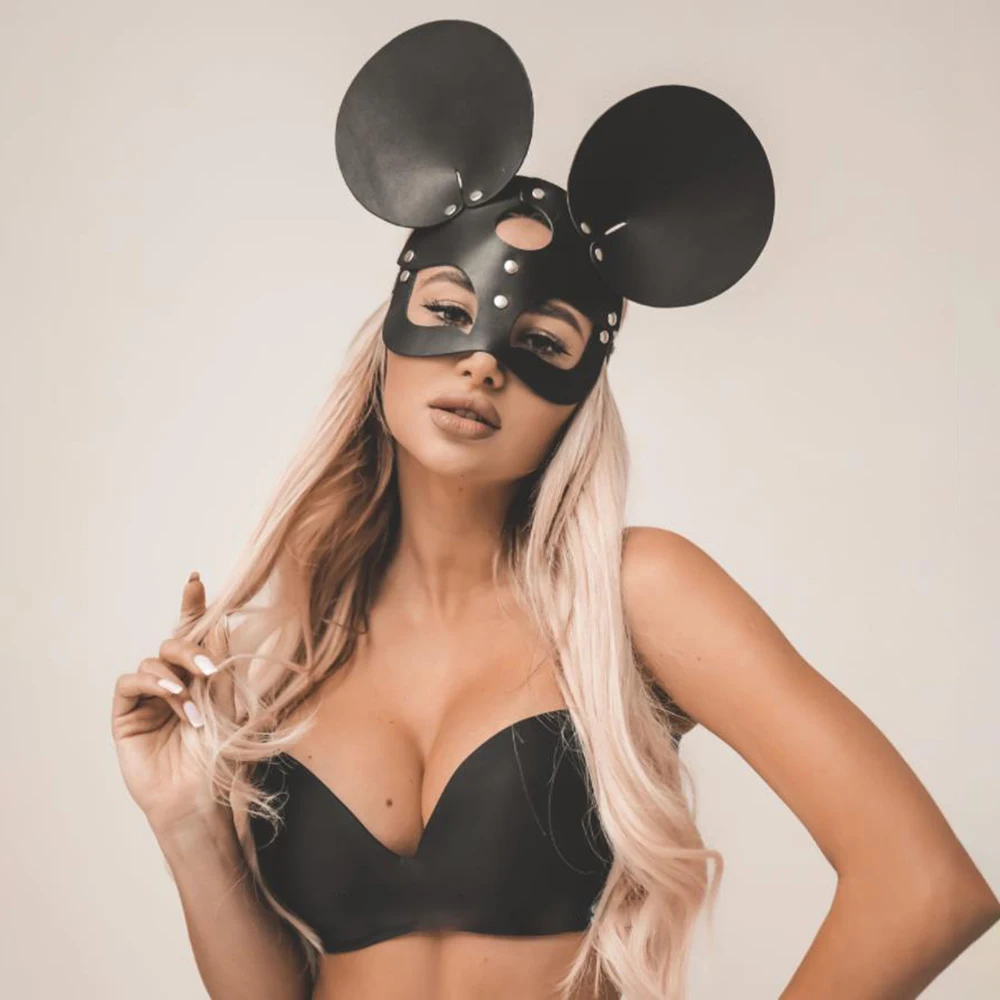 PU Leather Face Mask Masquerade Party Hooded Blindfold Halloween Easter Party Costume Accessories