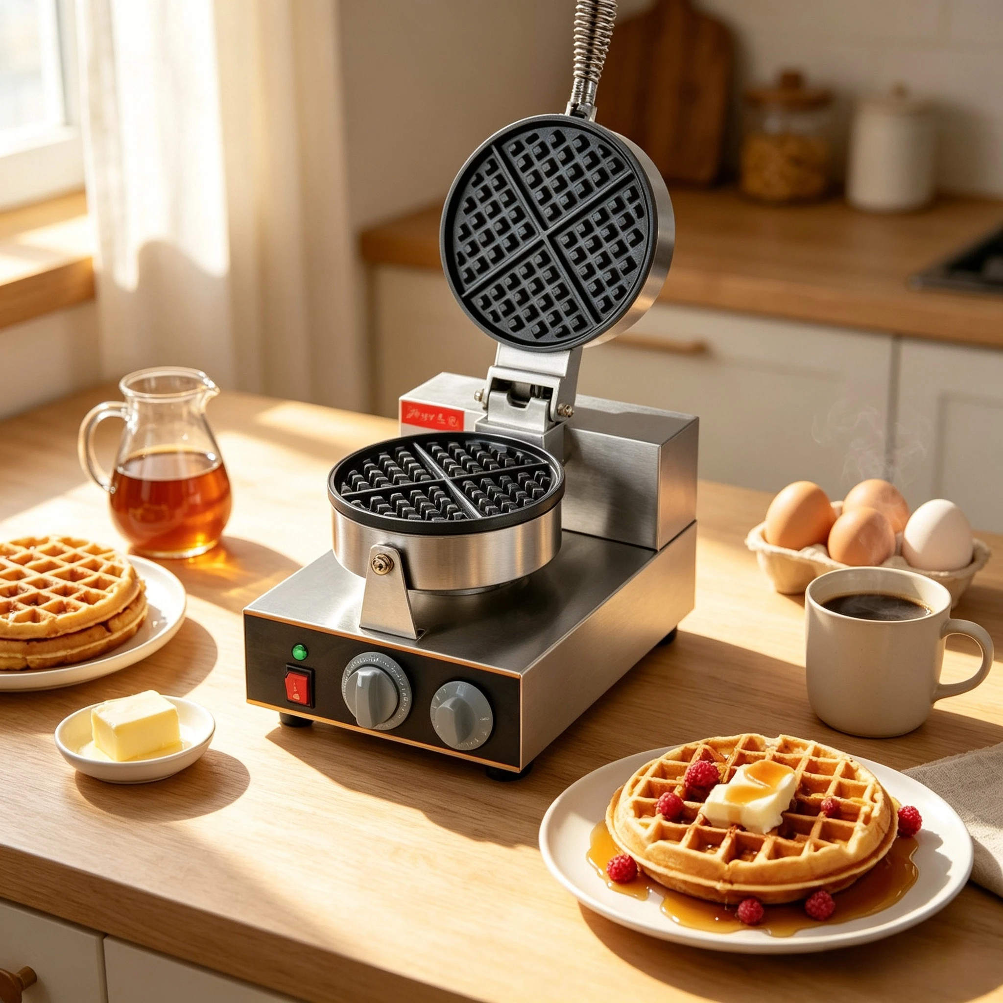 Stable Heating Commercial Waffle Machine Electric Non-Stick Coating Easy Demould Waffle Iron For Coffee Shop Dessert Processing
