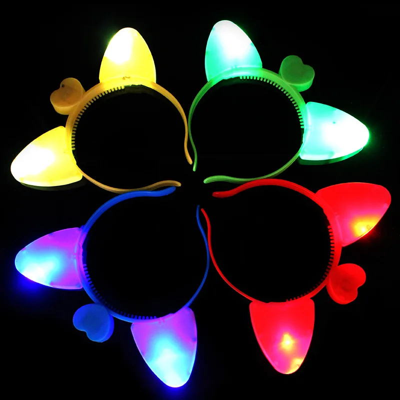 New Light-up Cat Ears Headband LED Light-up Hairband Shiny Headdress Concert Supplies Happy Birthday Party Decoration