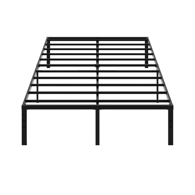 Black full-size platform bed frame 14 inches tall, modern stainless steel iron portable stylish metal bed frame