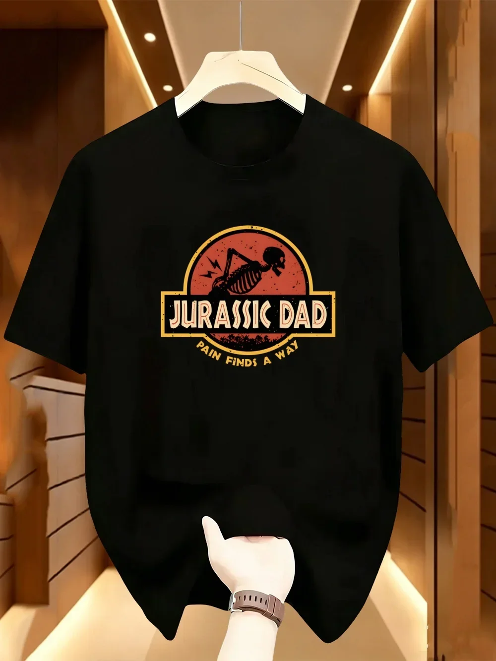 Jurassic Dad Dinosaur Skeleton Graphic Mens T Shirt Funny Father Vintage Short Sleeve Crew Neck Cotton Tee Dad Humor Casual Top