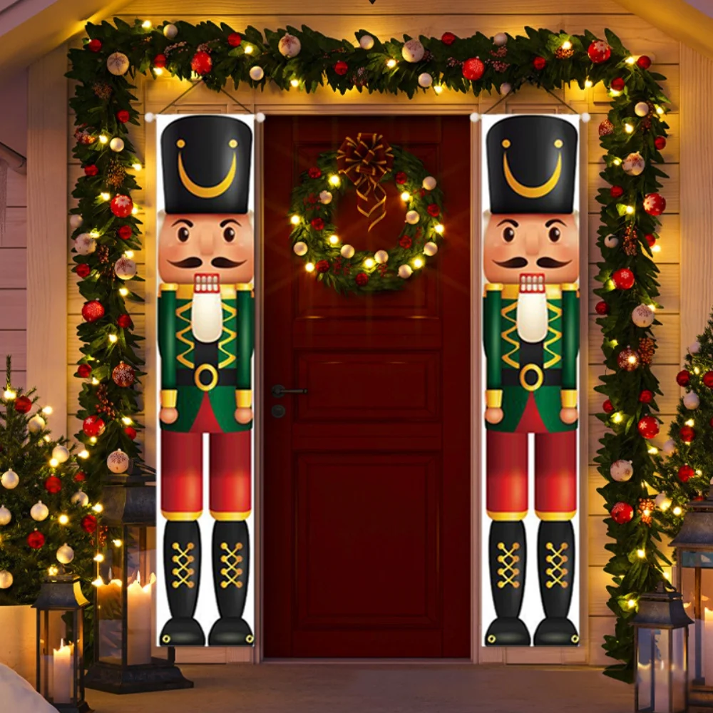 Nutcracker Soldier Banner Christmas Porch Sign Xmas Ornaments Door Hanging Banner For Home Decor 2023 New Year Noel Gift Navidad