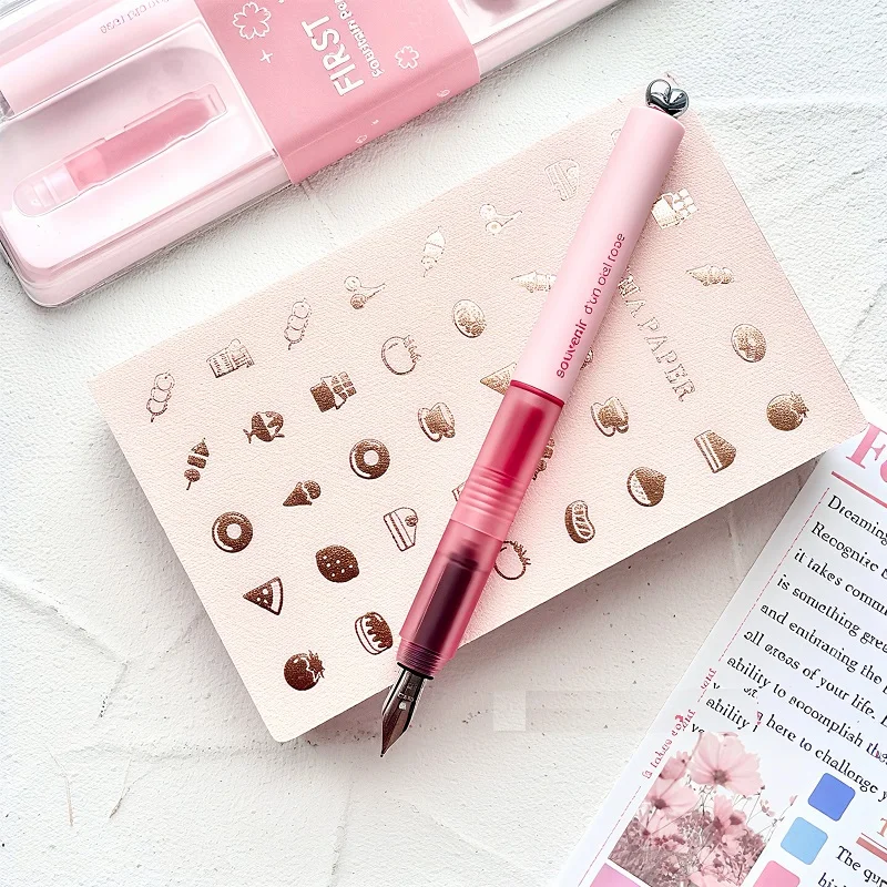 

KACO FIRST Love EF Fine Pen Tip Fountain Pen With Pink /Black Ink Cartridge Writing Flows Smoothly Practice Pen Cute Stationery
