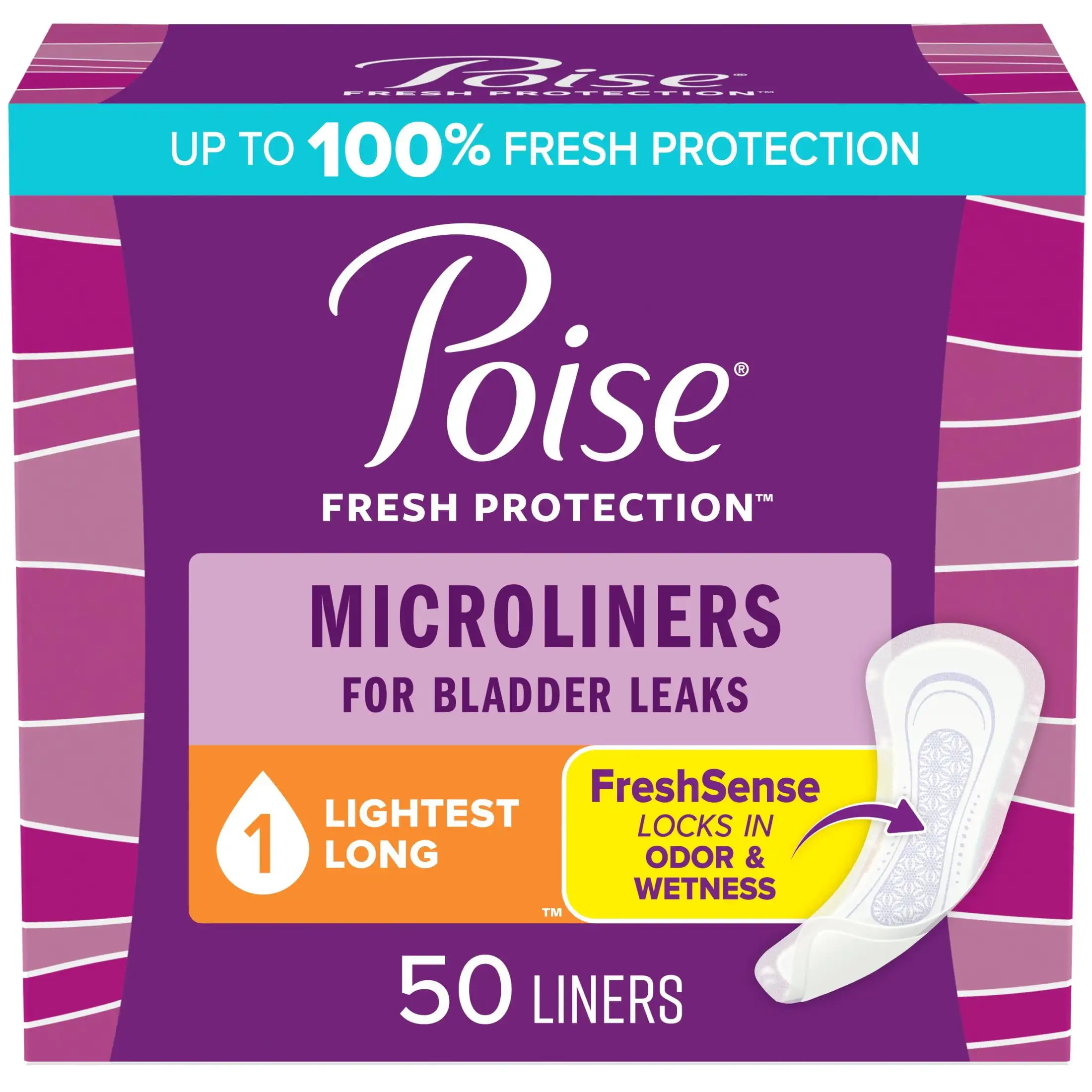 

Microliners Incontinence Panty Liners, 1 Drop Lightest Absorbency, Long, 50 Count