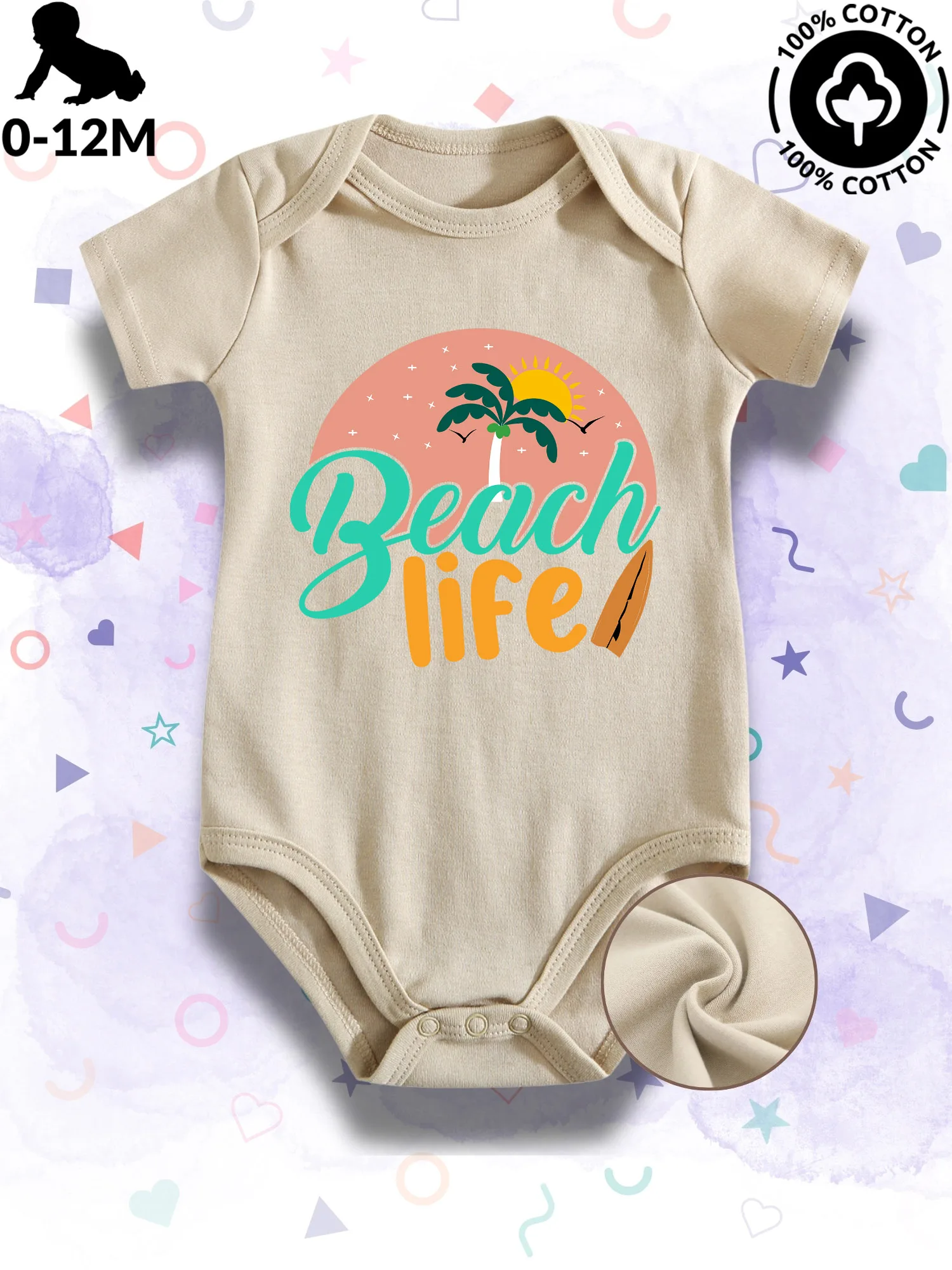 

Детский комбинезон-боди унисекс Beach Life, 100% хлопок, мягкий, всесезонный, бежевый, для ползания, 190 г/м²