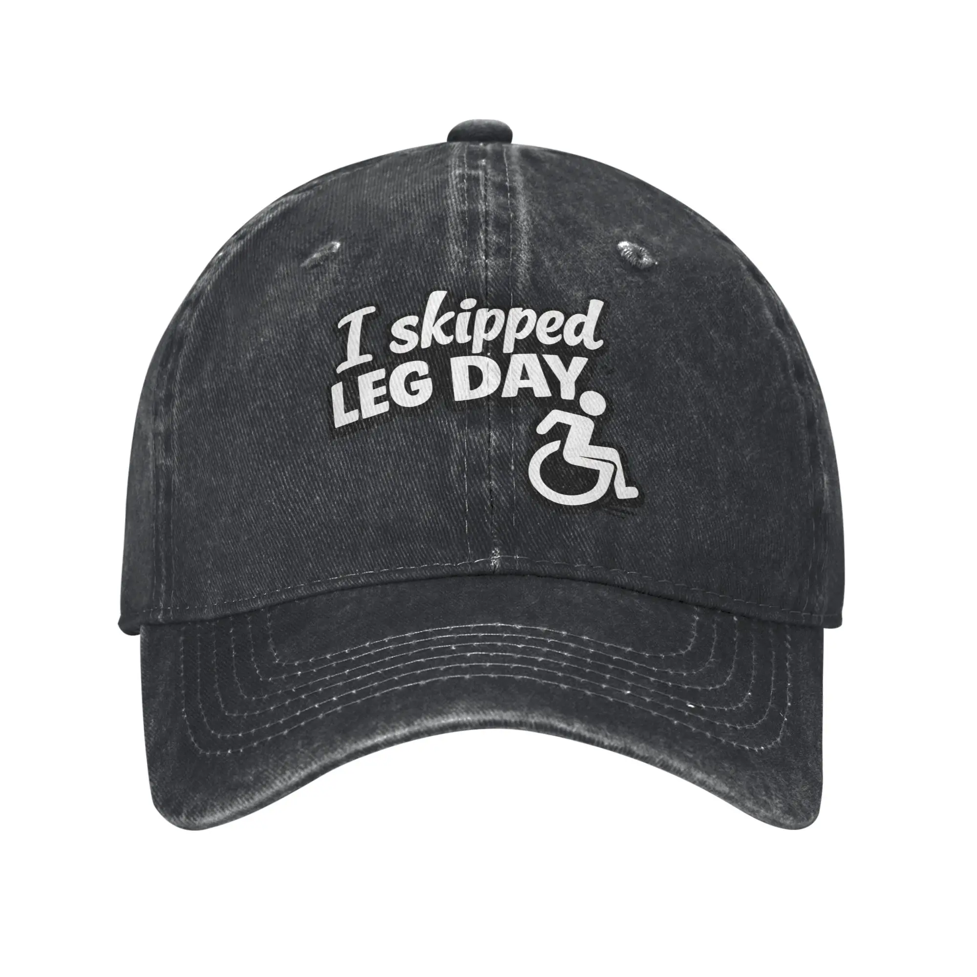 Funny Wheelchair Disability Humor  Leg Day  Baseball Cap Classic Distressed Denim Washed  Sun Cap Men Women Gift Caps Hat