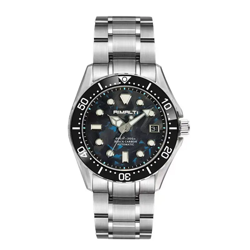 RIMALTI 40MM New Carbon Fiber Dial Quality Linen Automatic Mechanical Luxury Classic Business Sapphire 20Bar NH35 Sale