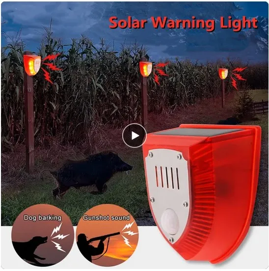 Solar Alarm Light Animal Repellent Anti-wild Boar Drive Alarmanti-theft Flashing Remote Control Siren Sensor Outdoor Waterproof