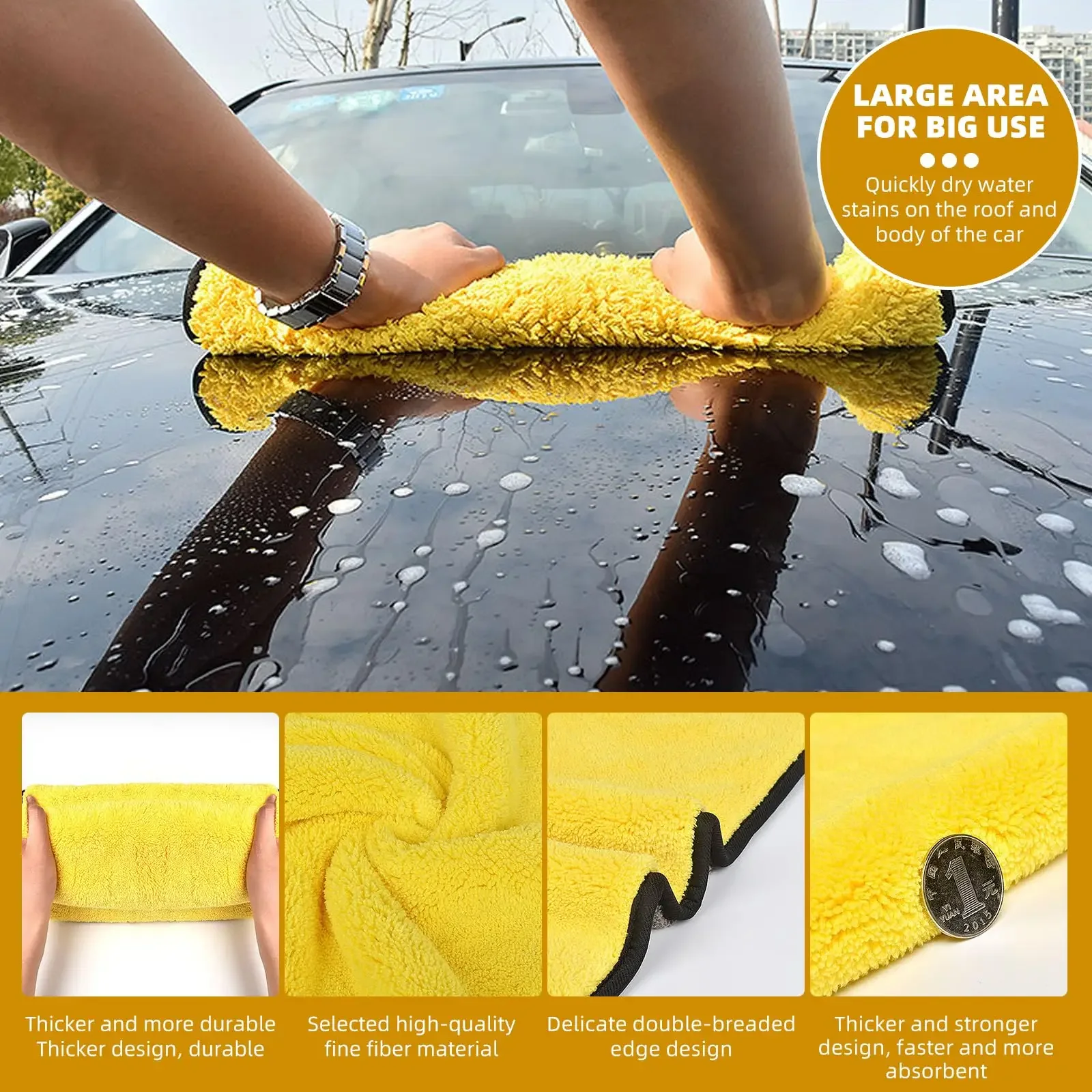 Ultra Fine Fiber Car Towel Ultra Thick Car Dry Towel Moisture Absorbing Car Wash Cloth Reusable Cleaning Cloth11.8x11.8in