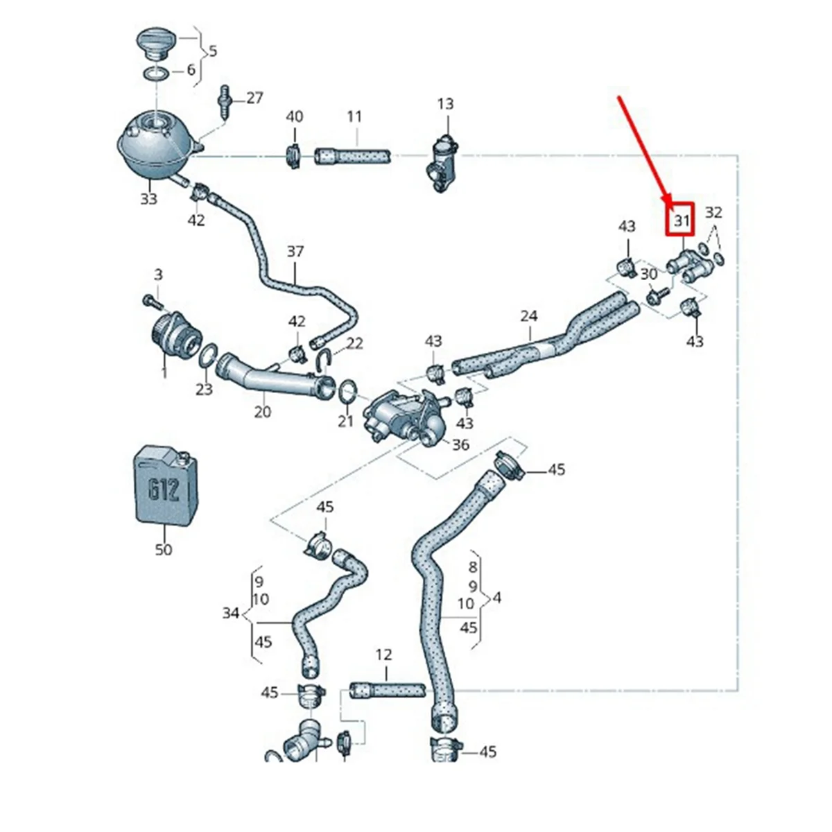 Car Coolant Pipe 6Q0-121-065N for VW Polo 2006-2023 Audi A1 2010-2018 Radiator Internal Adapter 6Q0121065N