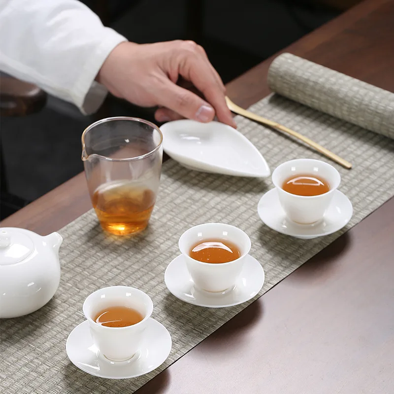 يانغزي اليشم كونغ فو فنجان شاي ديهوا اليشم الأبيض الخزف كوب شاي سيراميك تذوق كوب مع كوب لوحة تمرغ فنجان شاي