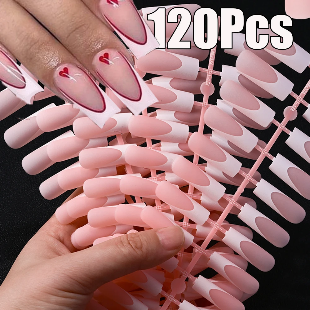 120 Stück französische lange Sarg/Mandel nackte künstliche Nägel zum Aufdrücken von Nägeln, weiches Gel, quadratisch, Ballerina/Kaffee-Nagelspitzen, vollständige Abdeckung, falscher Nagel