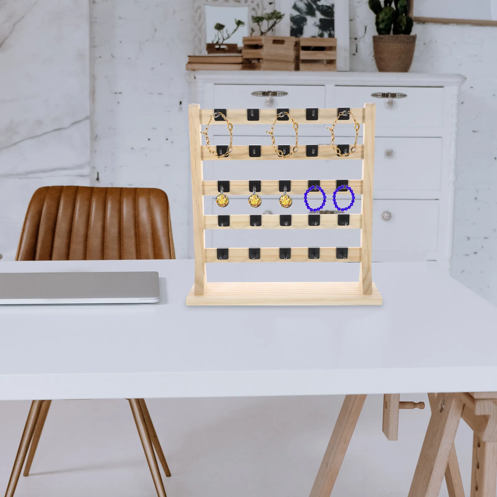 

Деревянная подставка для украшений, 25 шт., 5-ярусная, для сережек, колье, браслетов, брелоков, органайзер для украшений