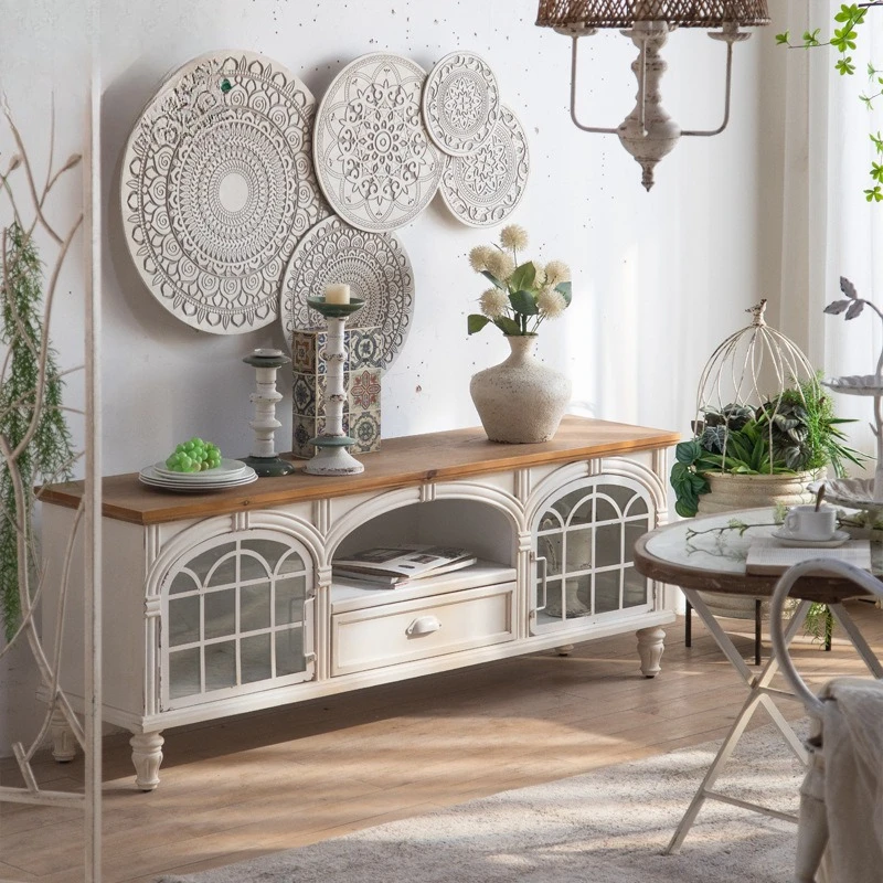 

Французский светлый роскошный шкафчик для гостиной, небольшой шкаф для телевизора в семье, напольный шкаф для хранения вещей в стиле ретро и старый домашний шкаф