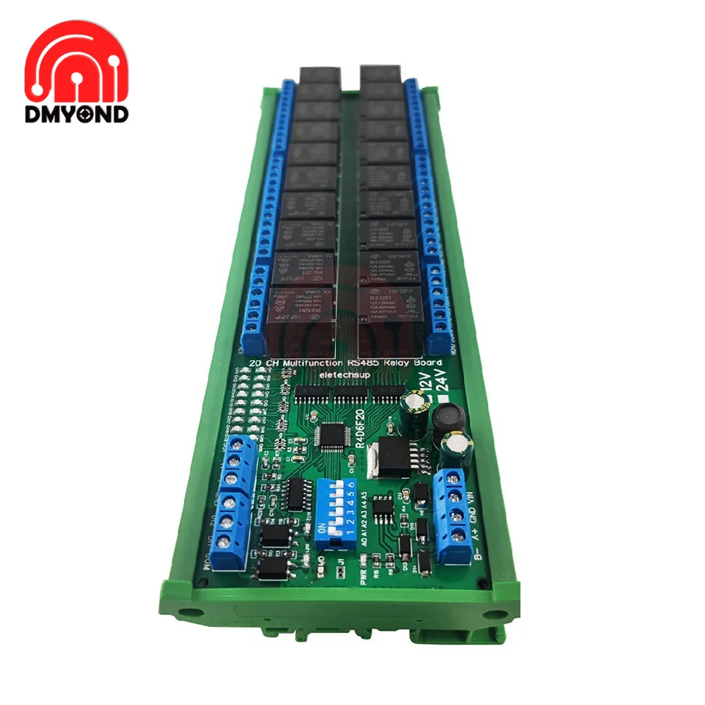 Relay Module 20ch RS485 Digital Analog Switch IO Module Modbus RTU PLC UART Expanding Board 4-20MA Current 10V Voltage Reading