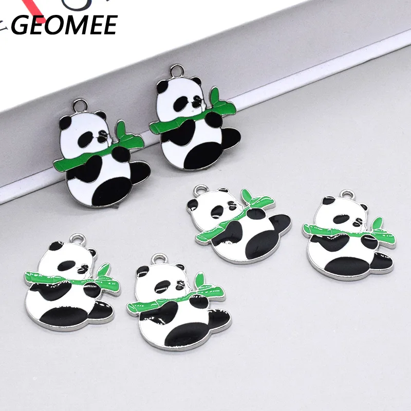 10pcs/Pack Alloy Enemal Eat Bamboo Panda Charms Cute Animal Pendant For Earring Necklace Diy Jewelry Make