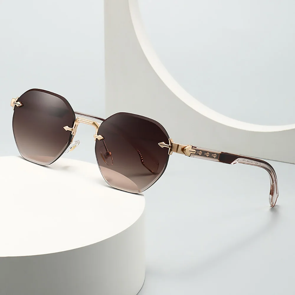 Luxury Rimless Octagonal Polygon Sunglasses For Men 2026 Fashion Arrow Design Vintage Sun Glasses Women Driving Shades UV400