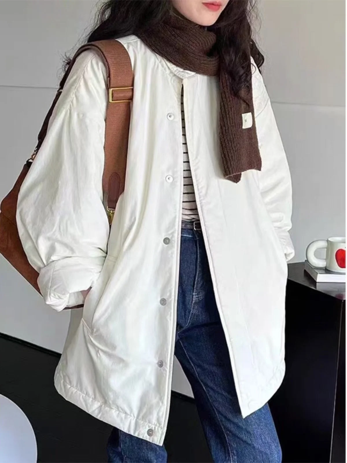 

Женская утепленная хлопковая куртка с воротником-стойкой, длинными рукавами, осенне-зимняя верхняя одежда, повседневное свободное теплое пальто на пуговицах