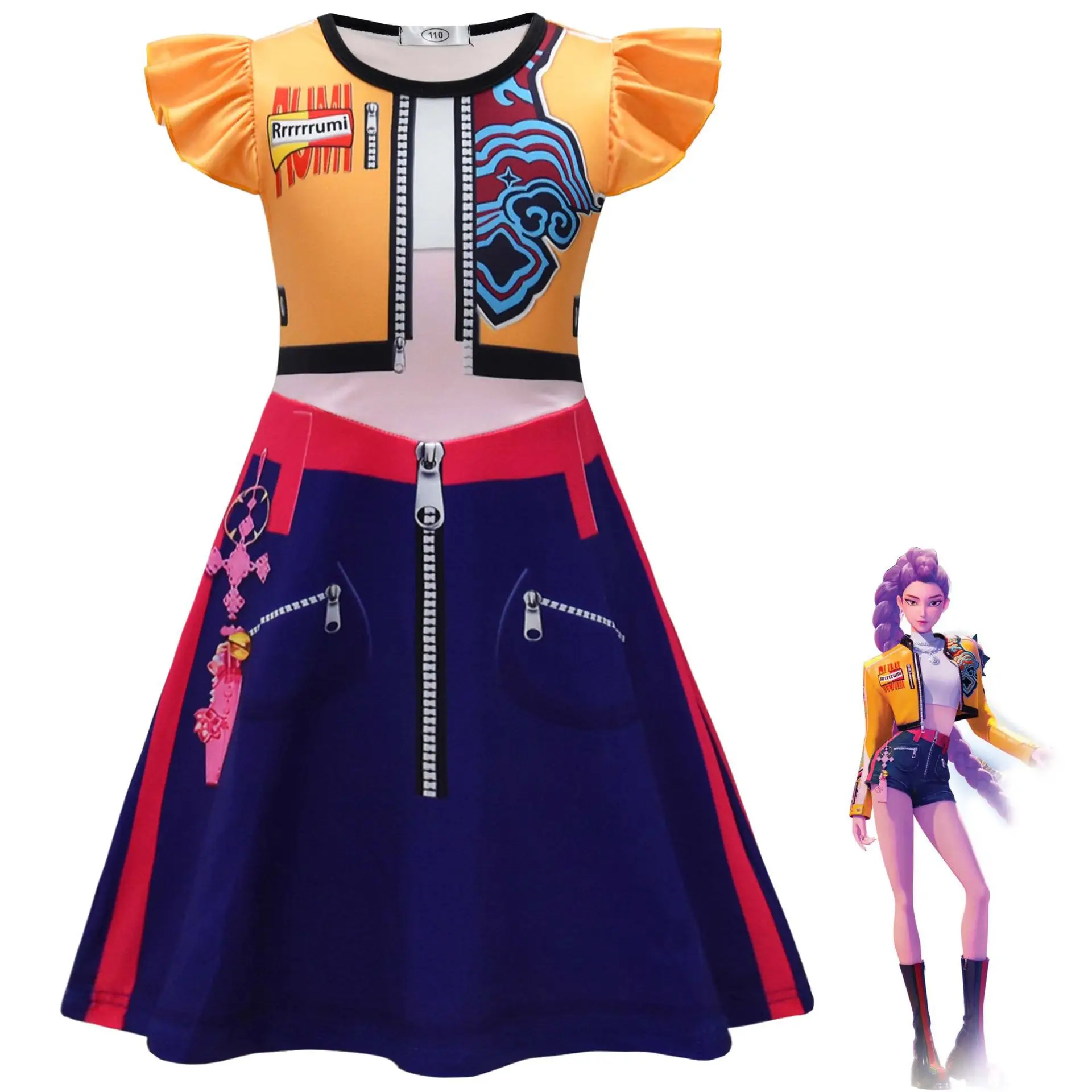 

Kid Kpop Anime Rumi Dress Fashion Cute Flying Sleeves Clothes Fancy Dress Demon Hunters Korea Idol Cosplay Costumes