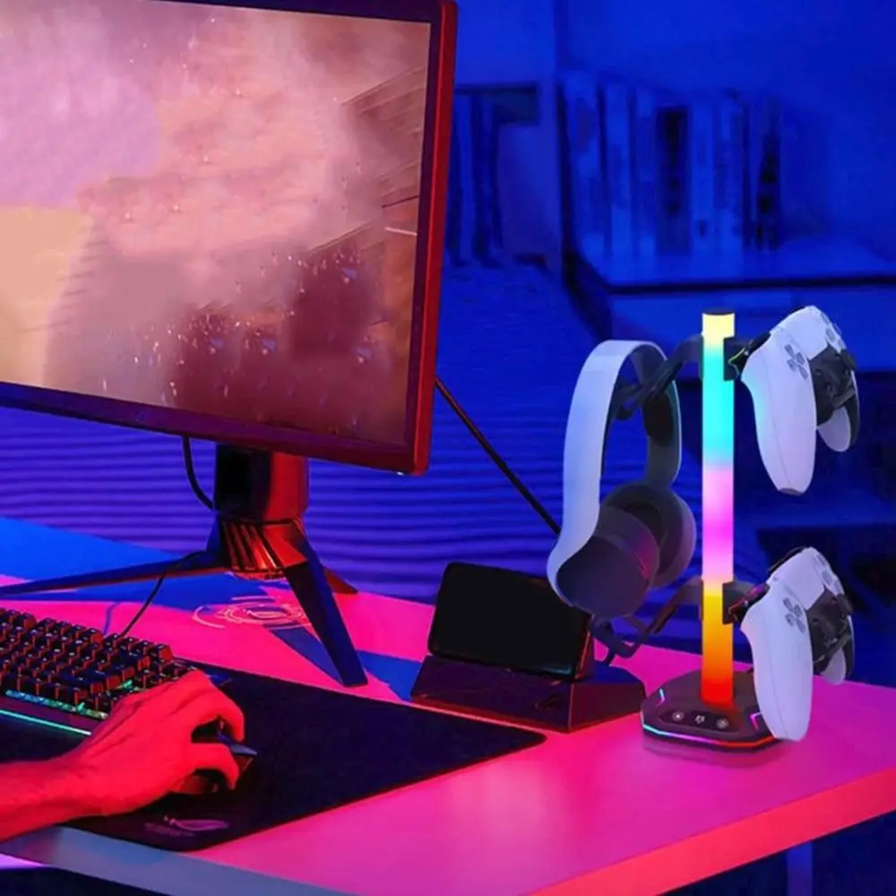 

Черная RGB-подставка для наушников с LED-подсветкой, двумя USB-портами, кронштейн для наушников, передача данных, держатель для игровой гарнитуры для дома