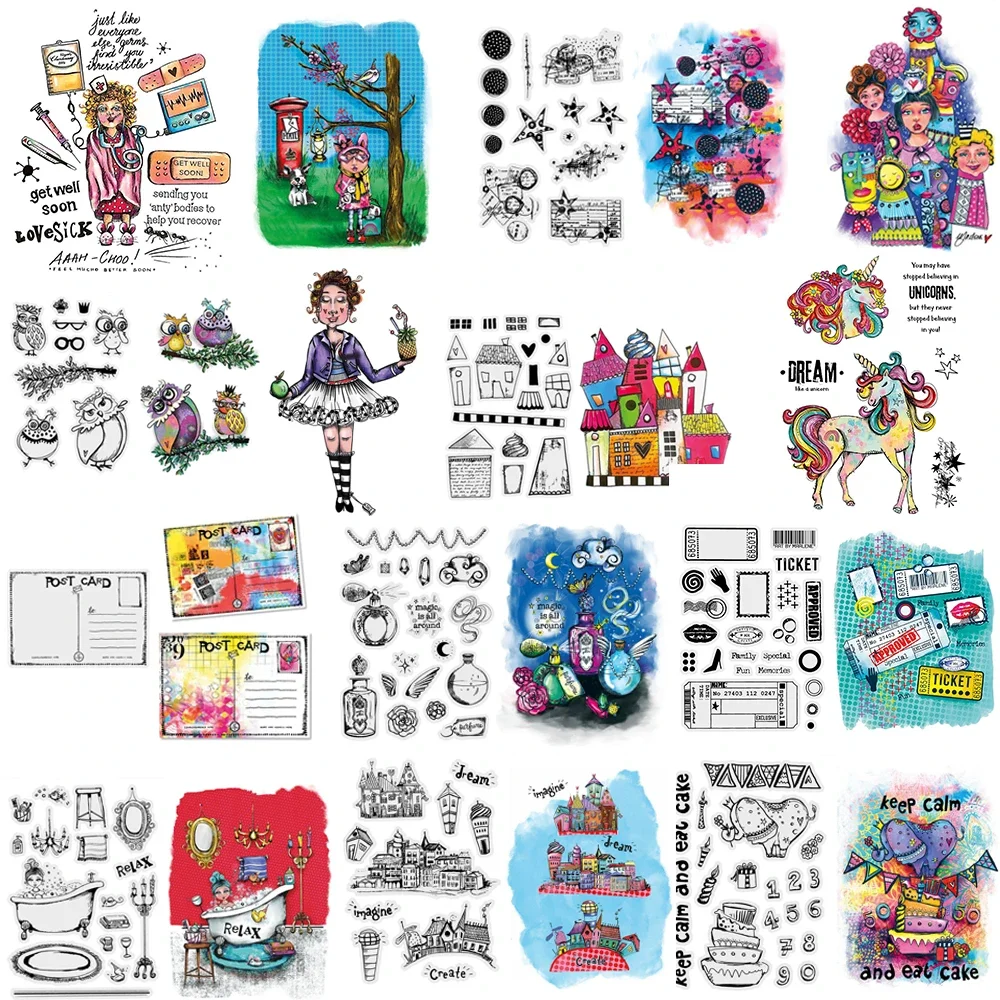 Madam Owl Signature Cool Collection Clear Silicone Stamps Build Postcard Stamp Set For DIY Scrapbooking Paper Cards Making New07