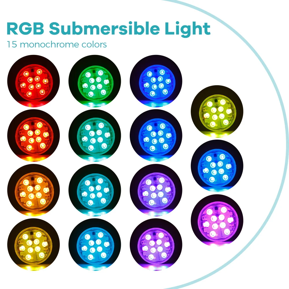2PCS RGB Submerible Lamp LED Swimming Pool Underwater Light 15 Colors Mood Lamps Aquarium Fountain Party Atmosphere Lighting