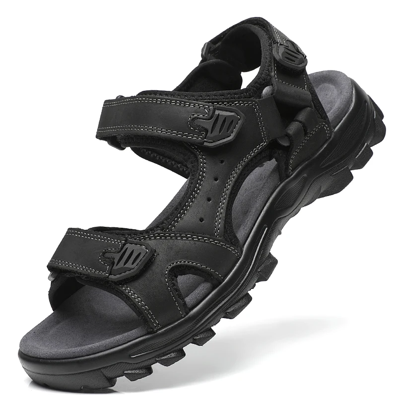Herren-Sportsandalen aus Rindsleder, offene Zehenpartie, rutschfeste Outdoor-Sandalen, lässige Herrenschuhe, modische Outdoor-Strandschuhe, leicht und bequem, können von Männern und Frauen getragen werden, geeignet für Outdoor-Wanderungen, Reisen, usw. – Detail 3